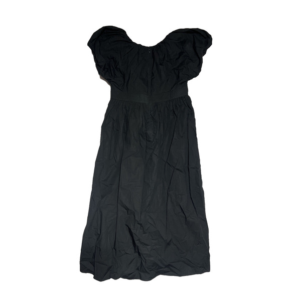 J Crew Collection Cecily Dress in Cotton Poplin 16 Black Puff Sleeve V Neck Midi - Picture 2 of 10
